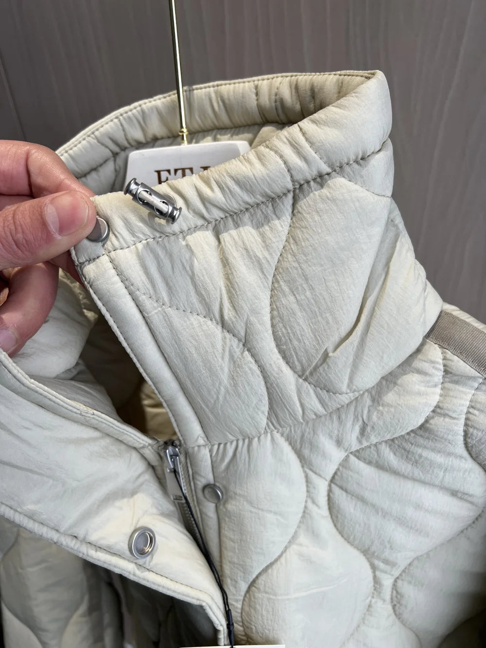 Women's Quilted Coat™ drawstring ties high neck pocket clip cotton jacket for women