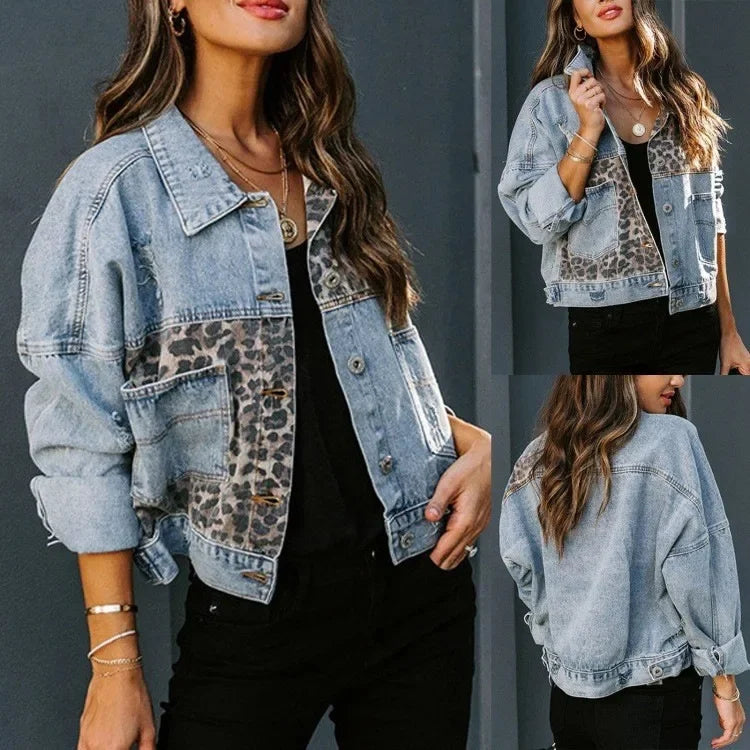 Women's Amazon Denim Jacket™ Long Sleeve Leopard Printed Jacket