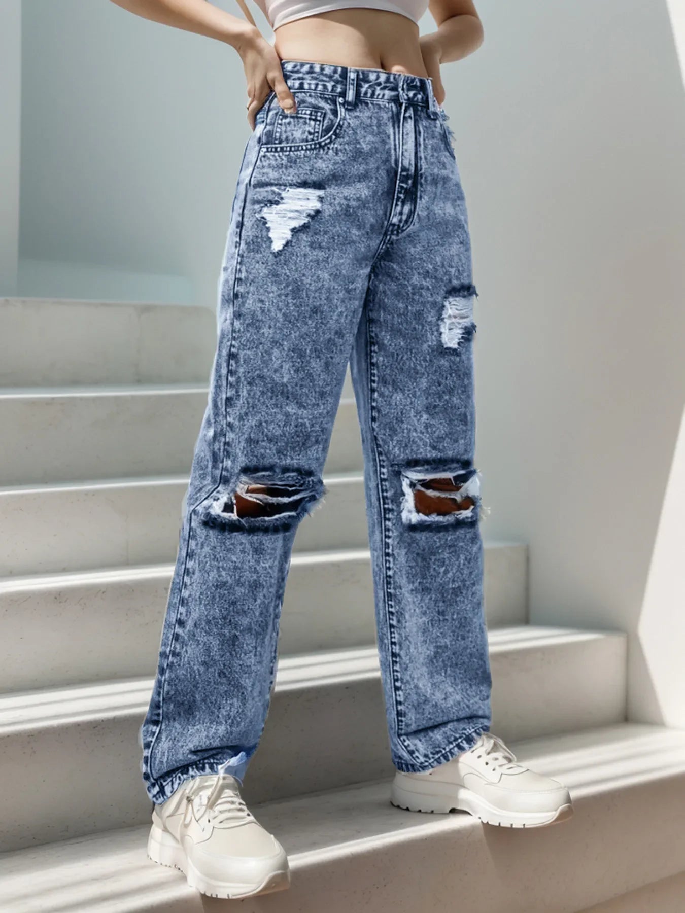Women's Long Pants™ Hole Punch Casual Denim Trousers