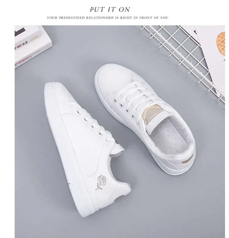 Women's Pu Casual Shoes™ White Breathable Flower Lace-Up Sneakers