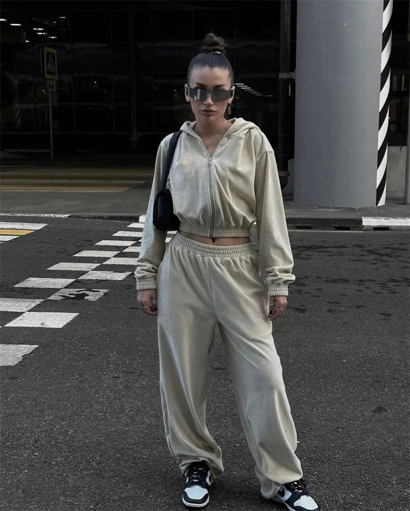 Women's Casual Two Piece Set™ Long-sleeved Hooded Cardigan + Elastic Trousers Tracksuit