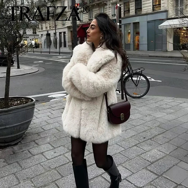 Women's Faux Fur Coat™ TRAFZA Female Chic Chill Long Sleeve Casual Warm Thicken Coat