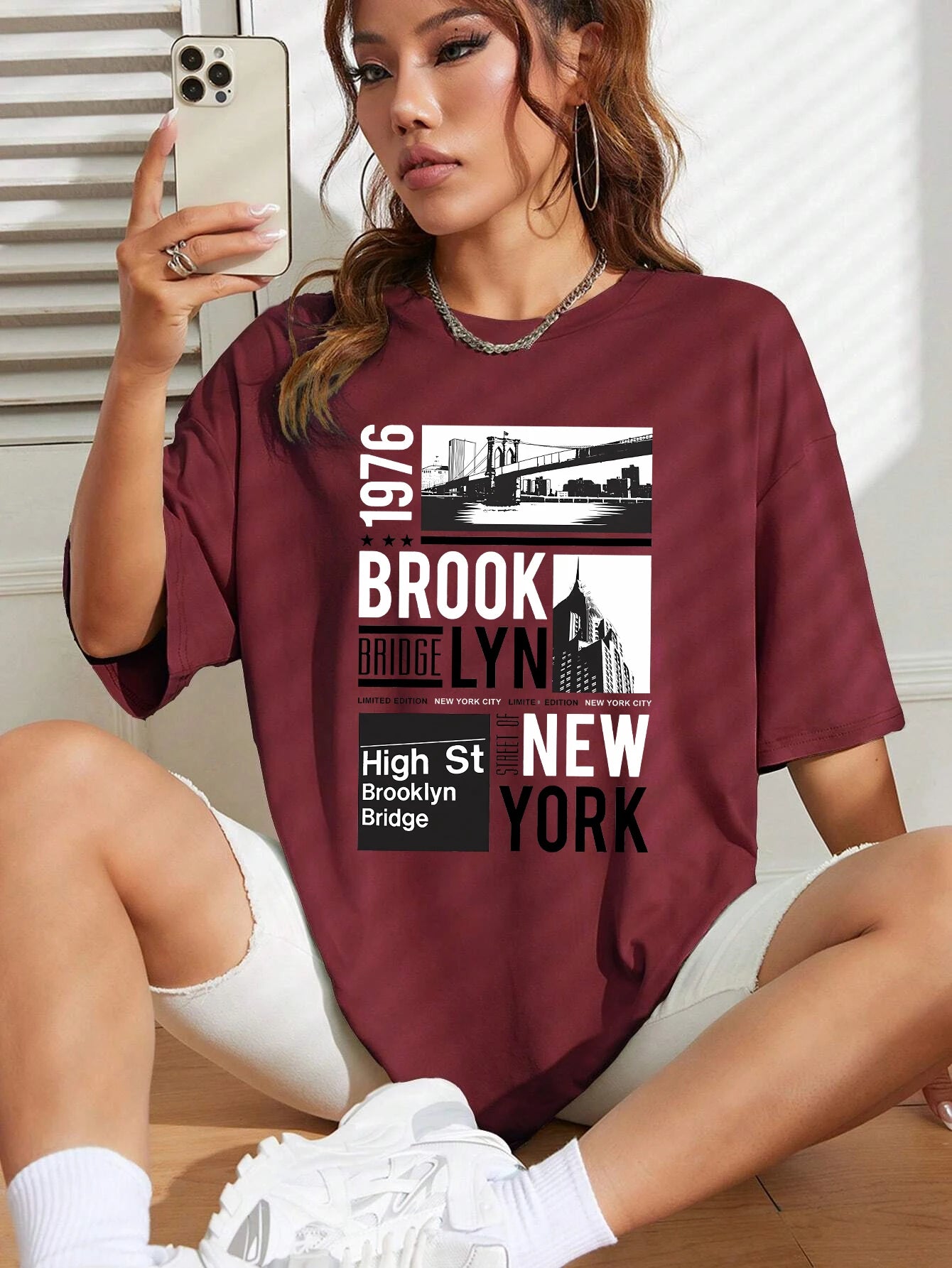 New York Brooklyn 1976 Printing Women's T-Shirt™  Short Sleeve Basic All-Match T-shirts