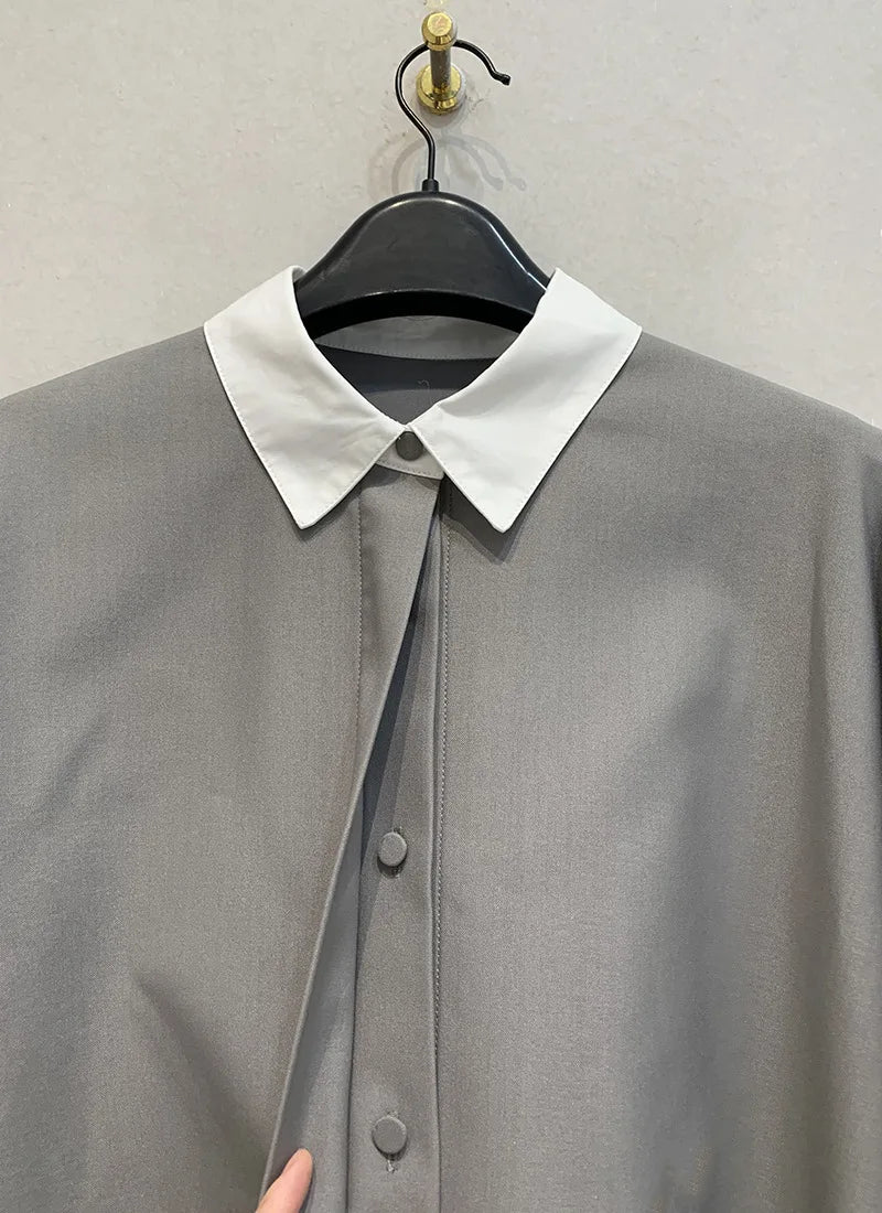 Women's Shirt™ Lapel Loose Fit Single Breasted Long Sleeve Contrast Color Tide Shirt