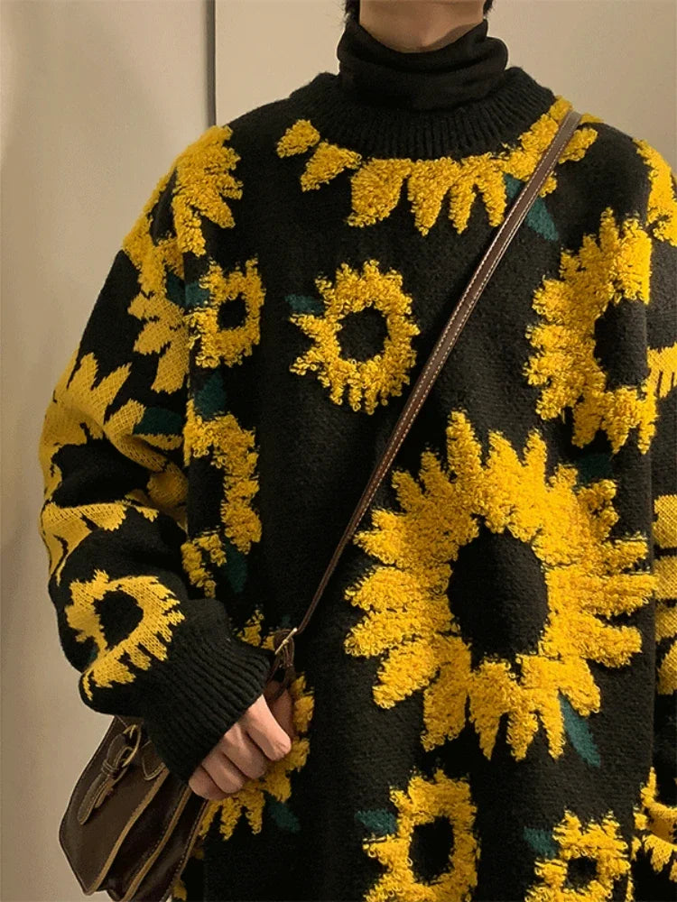 Men's Flocking Floral Sweater™ Baggy Spring Autumn Japanese Style Retro Knitwear