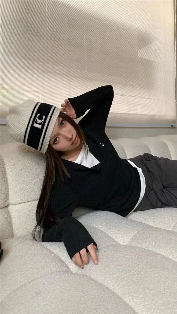 Women's T-Shirt™ Long Sleeves Korean Fashion Style O-neck Fake two items T-shirt