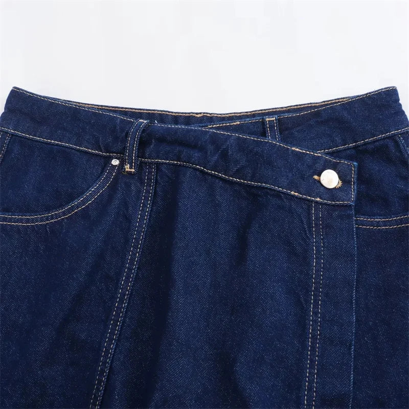 Women's TRAF Blue Denim Suit™ Short Sleeve Cropped Shirt & Short Y2k Set
