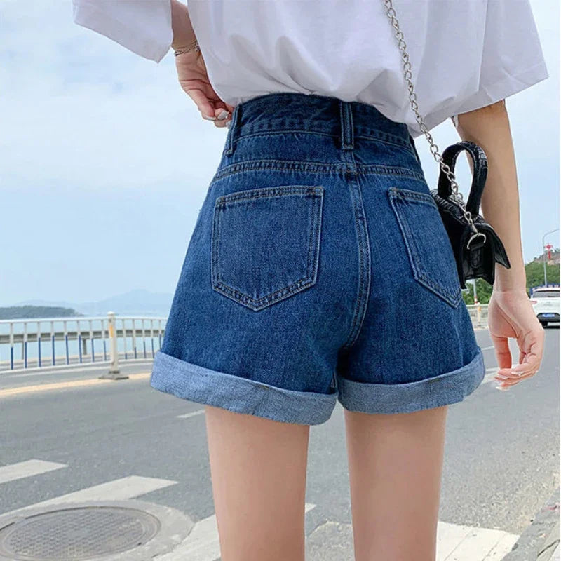 Women's Denim Shorts™ High Waist Cotton Wide-leg Short Pants