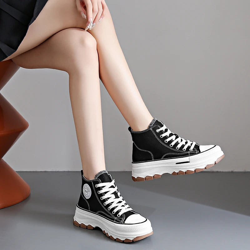 Women's Sneakers™ Lace-Up Casual Platform Height High Top Vulcanize Shoes