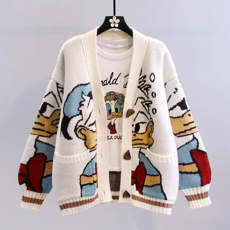 Women's Disney Knitted Cardigan™ Donald Cartoon Loose Wild Thicken Kawaii Sweater