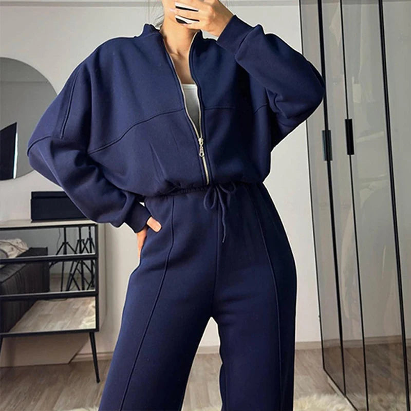 Women's BKLD Tracksuit Sets™ Zip-up Loose Cropped Cardigan + Drawstring Sweatpants