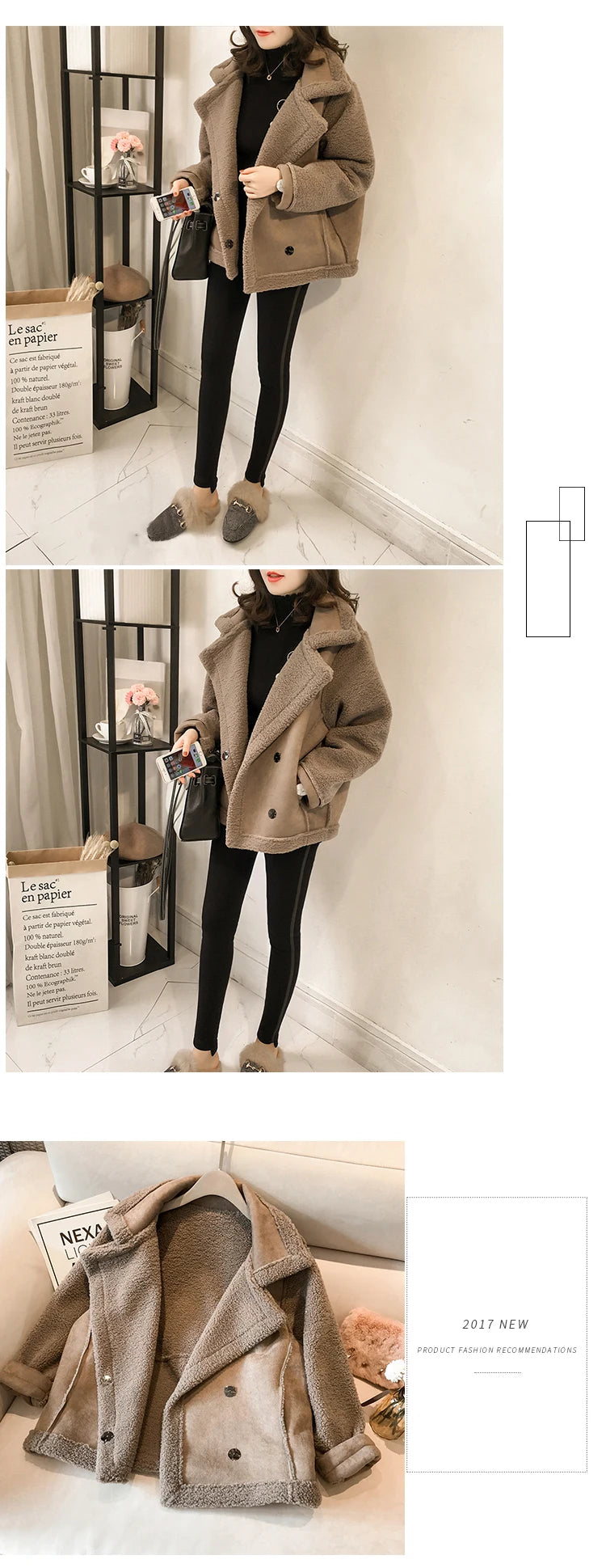 Woman's Lamb Wool Plush™ Shearling Long Sleeve Casual American Retro Short Jacket