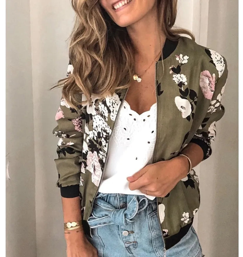 Women's Elegant Zipper Bomber Jacket™ Floral Printed Jackets