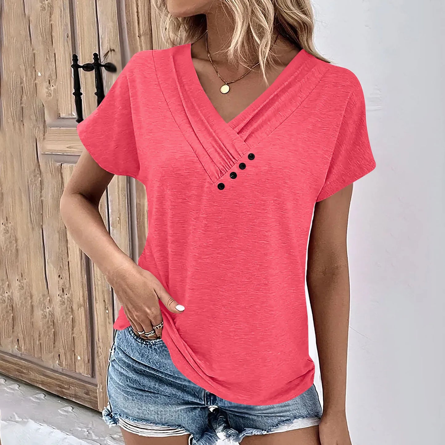 Women's Oversized T-Shirt™ Solid Color V Neck Short Sleeve Basic Tops