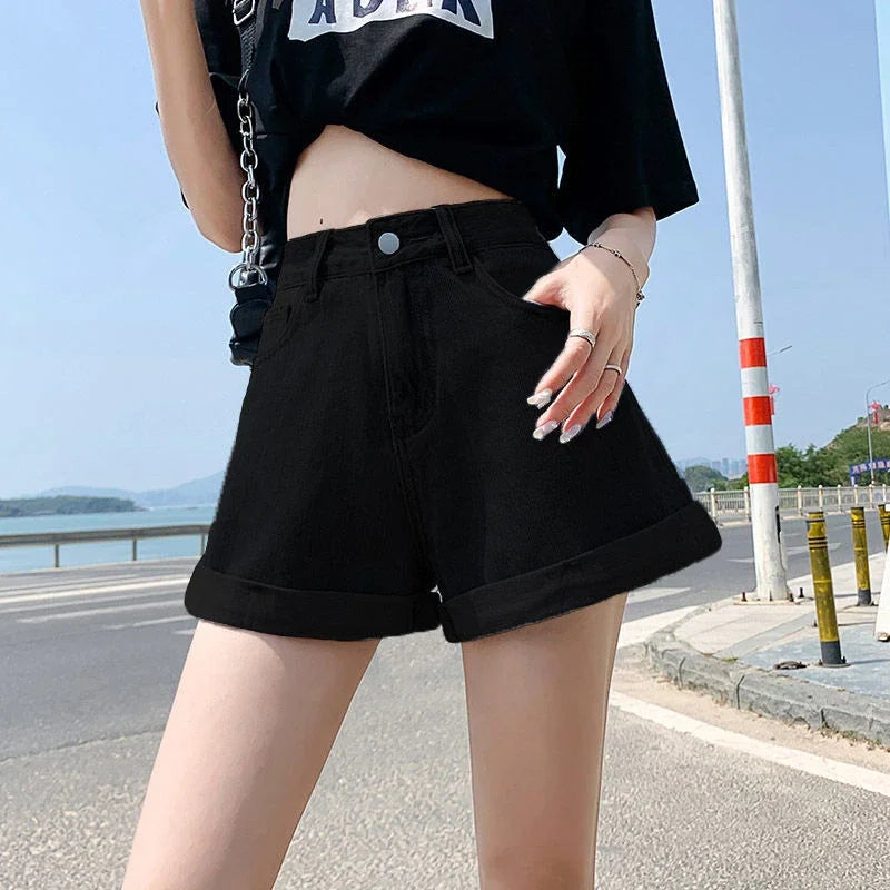 Women's Denim Shorts™ High Waist Cotton Wide-leg Short Pants