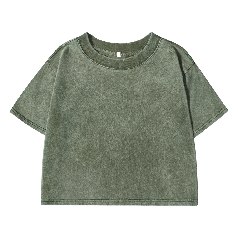 Women's Short Washed T-Shirts™ Soft Cotton Short Sleeve Retro Crop Tees