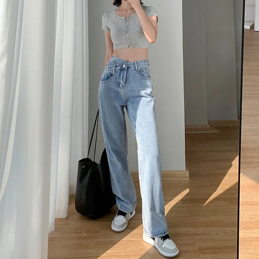 Women's Denim Jeans™ Irregular High-Waisted Wide Straight-Leg Draped Trousers