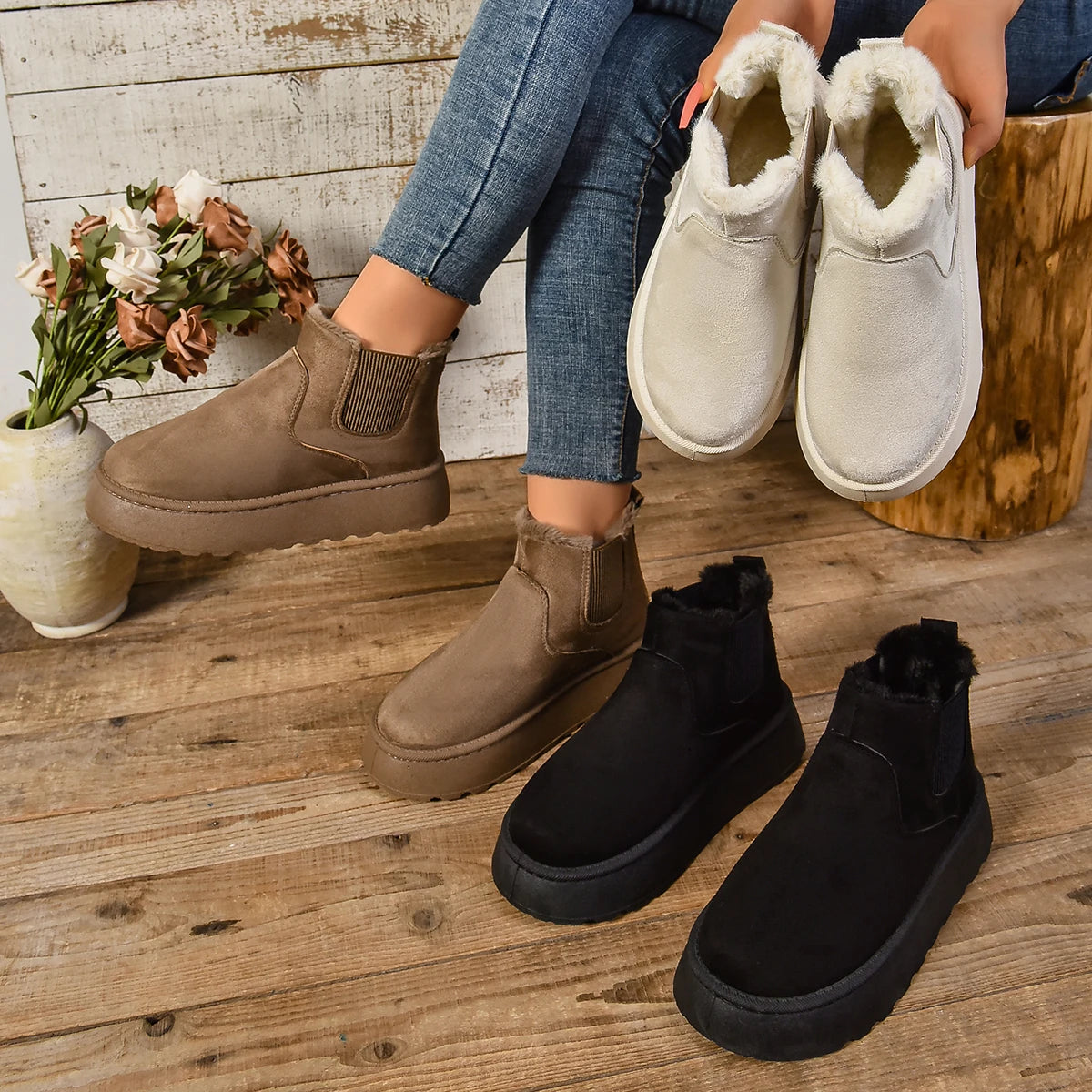 Women's Winter Short Plush Boots™ Warm Snow Suede Fur Chelsea Ankle Boots