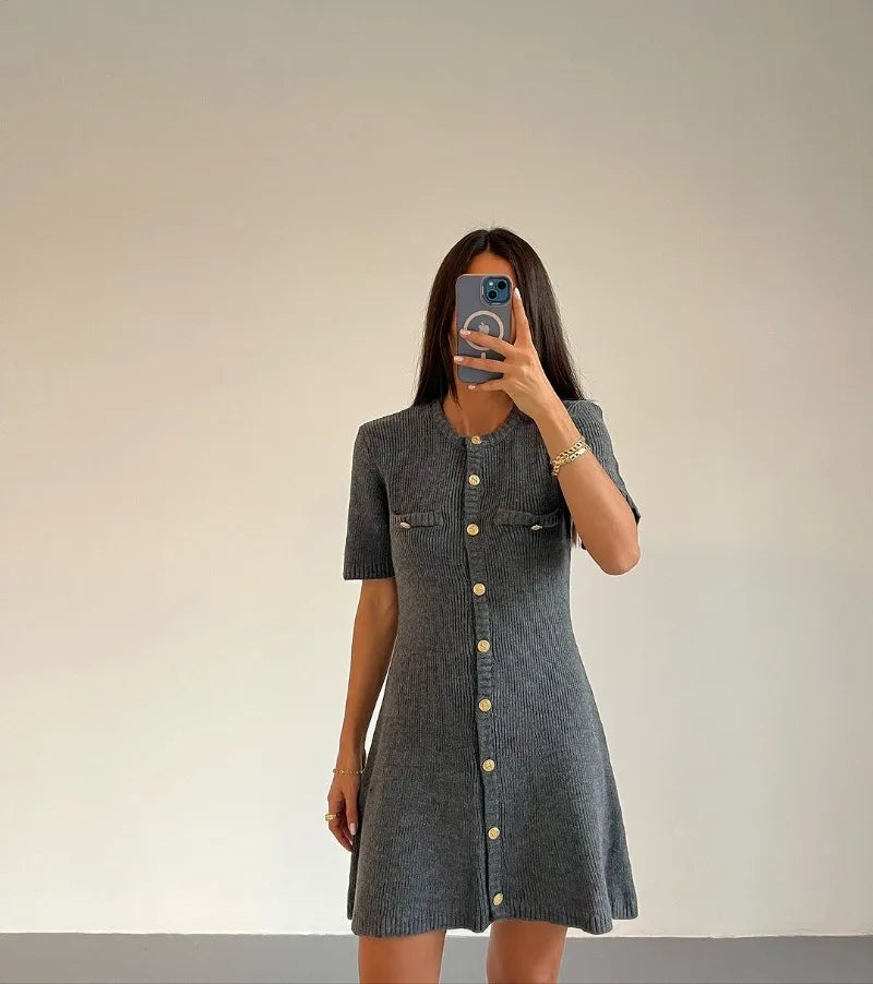 Women's Knit Dress™ Trendix Elegant Slim High Waist Short Sleeve Rib Sweater Bodycon Knitwear Dress