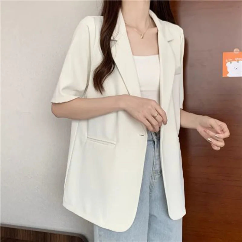 Women's Short-sleeved Blazer Jacket™ Single Button Notched Collar Outwear