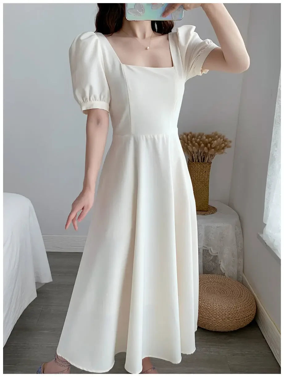Women's Elegant Slimming Long Dress™ Puff Sleeves Square Collar Dress