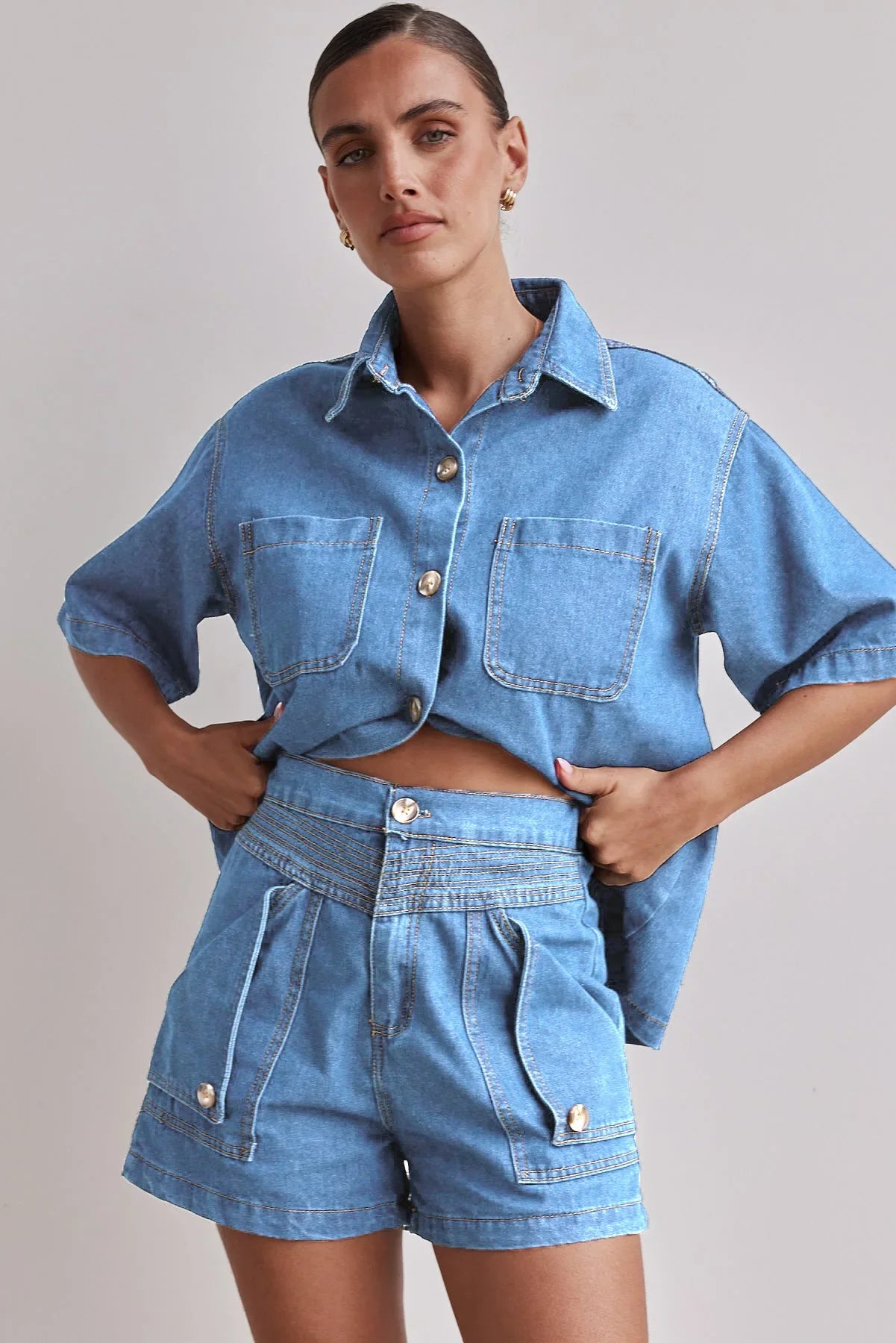 Women's Cross-Border Summer Suit™ Casual Vintage Loose-Fit Denim Shorts Suit