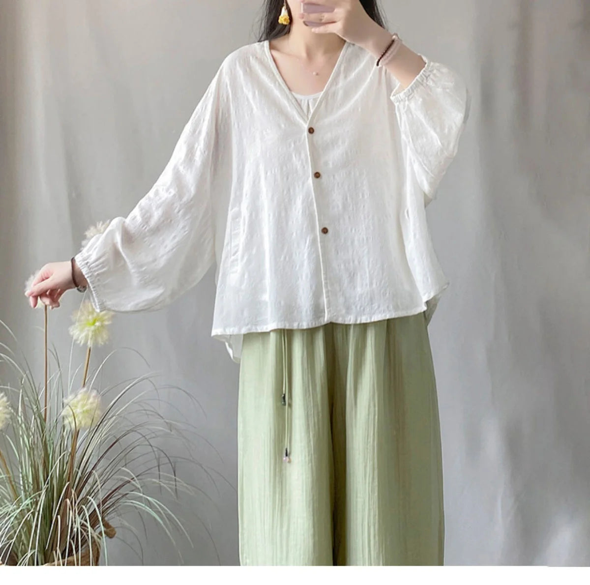 Women's Loose Cotton Linen Summer Tops™ Long Sleeve Shirt Air Conditioning Tank Top