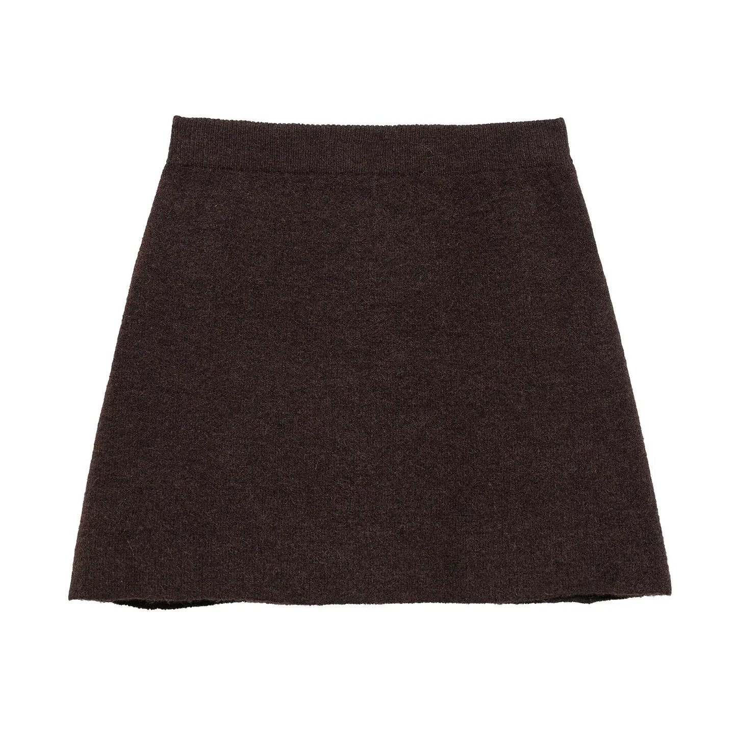 TRAFZA Women's Knitted Brown Suit™ Buttons Pocket Cardigan Sweater and  Elastic Waist Slim Mini Skirt