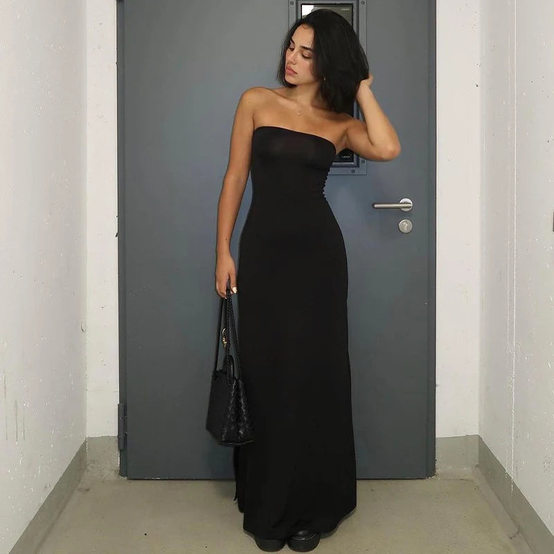 Women's Black Strapless Long Dress™ Bodycon Maxi Prom Dress