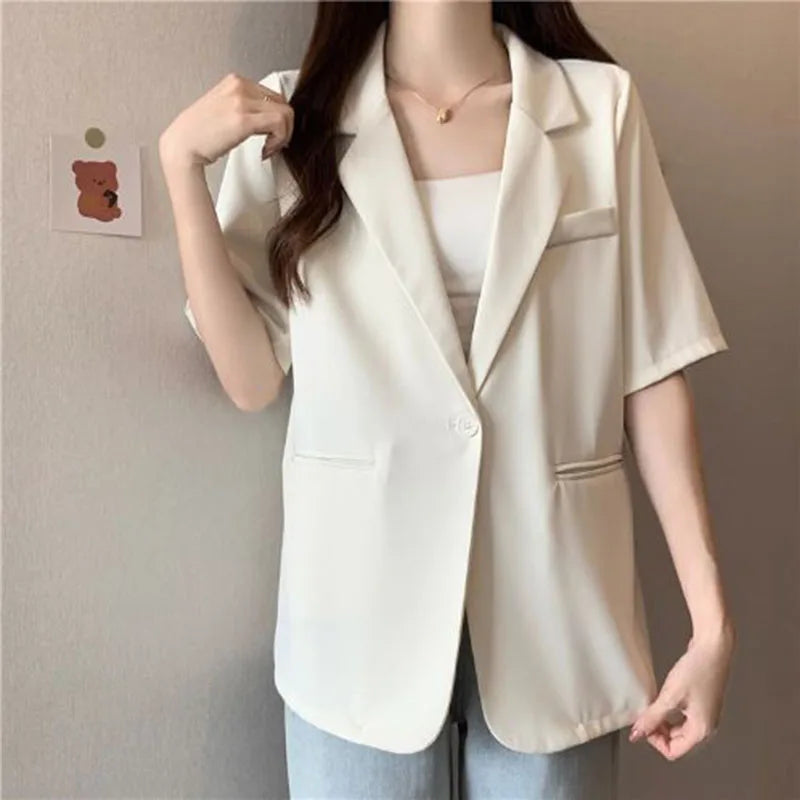 Women's Short-sleeved Blazer Jacket™ Single Button Notched Collar Outwear
