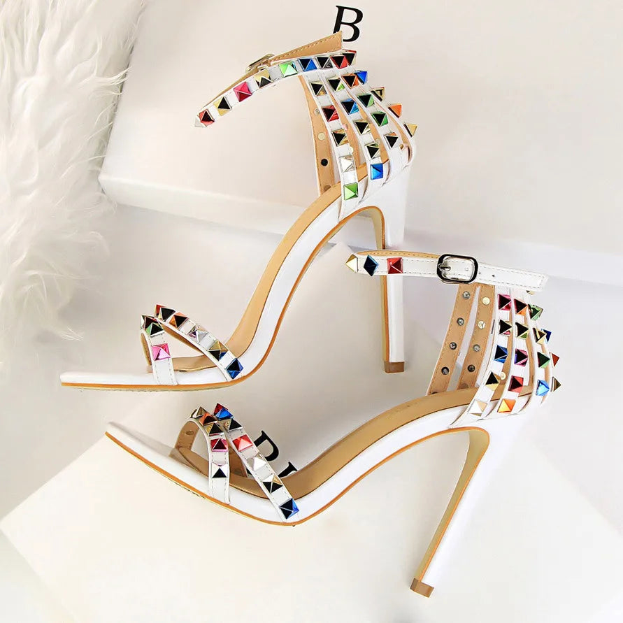 Women High Heels Rivets Studded Sandals™  Stiletto Gladiator Pumps Open Toe Luxury Sandals