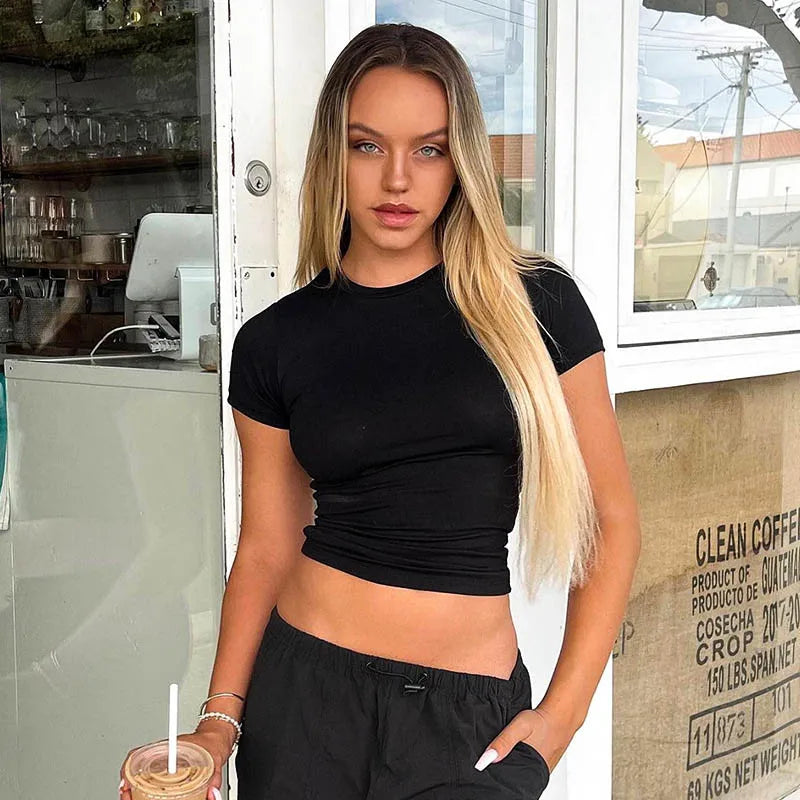 Women's Short Sleeve T-Shirt™ Solid Simple Casual Soft All-Match Basic Crop Tops