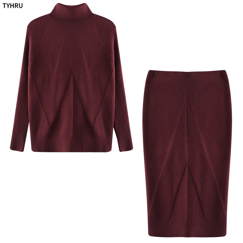 Women's Knitting Costume™ TYHUR Autumn Turtleneck Pullover Sweater and Slim Skirt Set