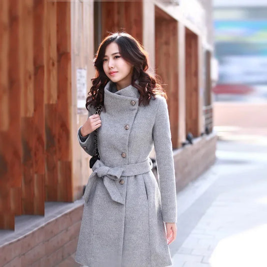 Women's Woolen Overcoat Jacket™ Windproof Warm Comfortable Medium-Length Single-Breasted Belt