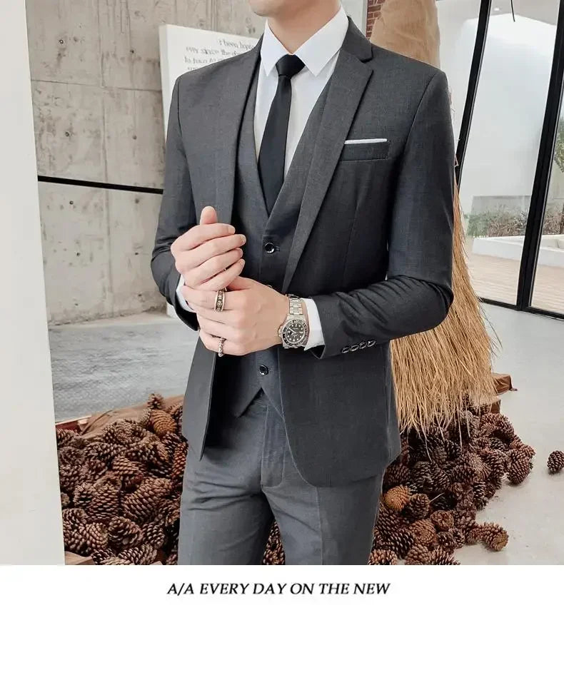 Men's Suit (Blazer+ Vest + Pants)™ Solid Color Casual Slim-fit Suit
