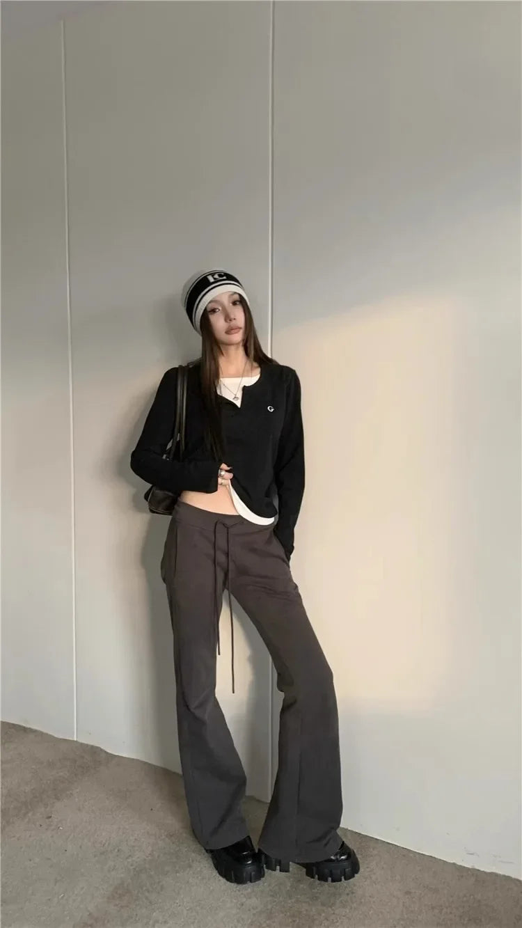 Women's T-Shirt™ Long Sleeves Korean Fashion Style O-neck Fake two items T-shirt