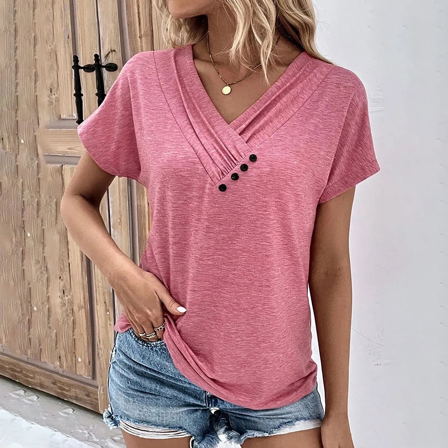Women's Oversized T-Shirt™ Solid Color V Neck Short Sleeve Basic Tops