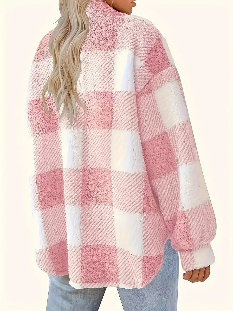 Women's Jacket™ Open-button lapel plaid coat plaid pattern button front jacket warm