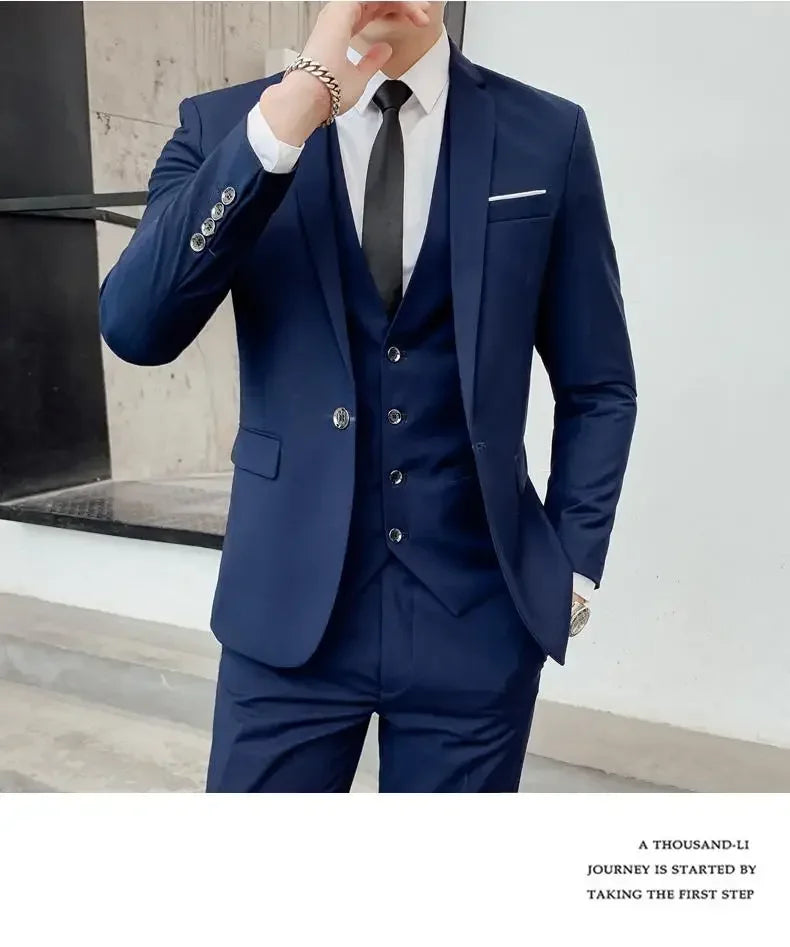Men's Suit (Blazer+ Vest + Pants)™ Solid Color Casual Slim-fit Suit