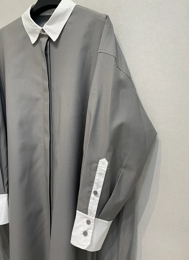 Women's Shirt™ Lapel Loose Fit Single Breasted Long Sleeve Contrast Color Tide Shirt