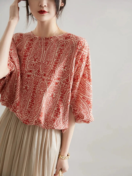 Women's Vintage Bow Bandage Print Shirts™ Korean Batwing Sleeve  Tops