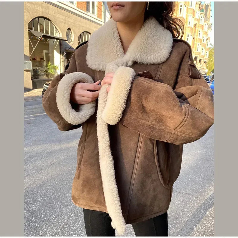 Women's Vintage Faux Leather Coat™ Warm Thick Fluffy Long Sleeve Big Lapel Single Button Winter Jacket