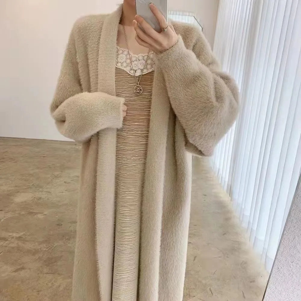 Women's Long Cardigan Coat™ Knitted fluffy Long Sleeve Cashmere Sweater Coat