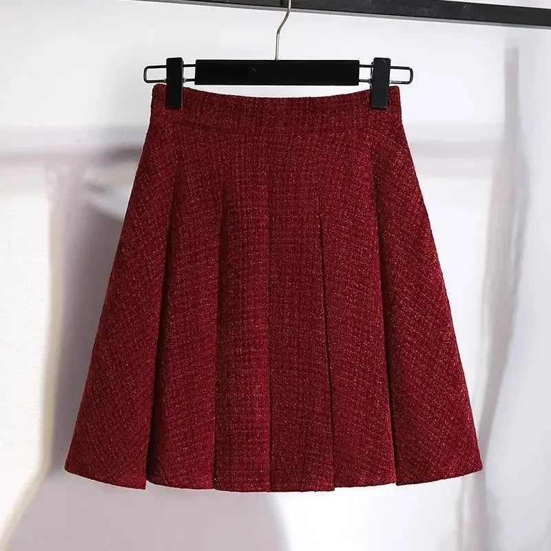 Women's Autumn Jacket & Skirt Set™ Thickened Plus Size Red Tweed Suit