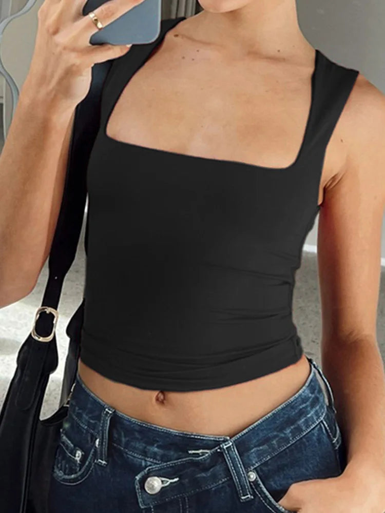 Women's Sleeveless Collar Crop Tops™ Y2K Summer Black Tank Tops