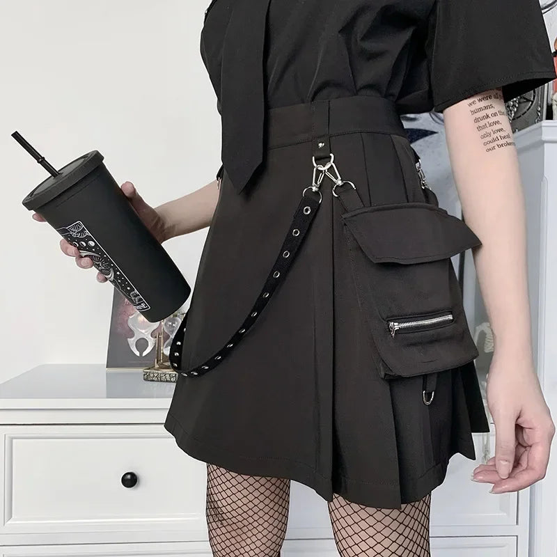 Women's Harajuku Punk Gothic Mini Skirt™ High Waist Patchwork Bandage Skirt