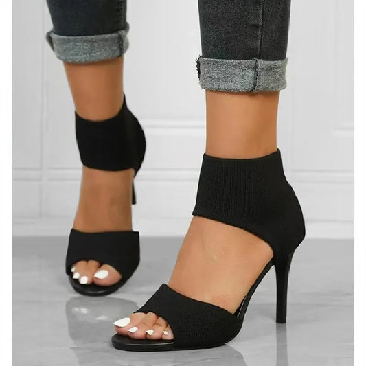 Women's High Heels™ Fish Mouth Knit Tie Back Strap Sandals