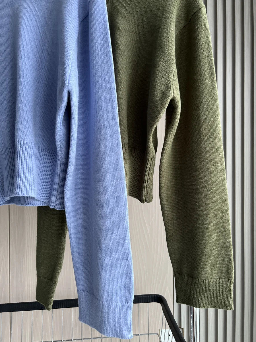 Women's Knitted Traf Sweater™ Loose Long Sleeve Round Neck Ribbed Hem Short Cardigan