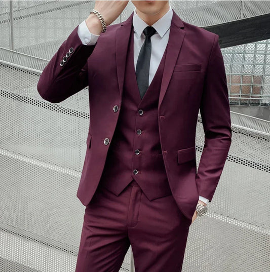 Men's Suit (Blazer+ Vest + Pants)™ Solid Color Casual Slim-fit Suit