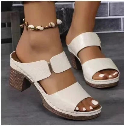 Women's Open-Toe Slippers™ Thick Heel  Rubber Bottom PU Leather Slippers